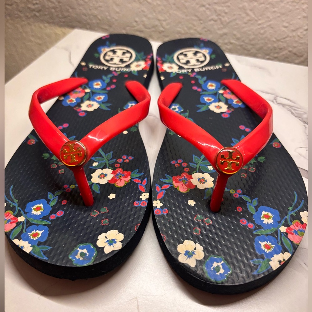 Tory Burch Red Floral Sandals